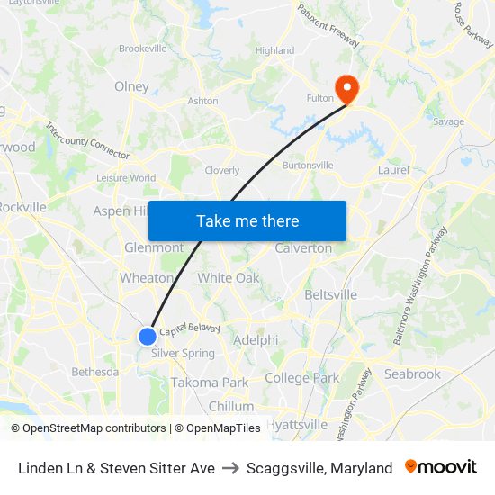 Linden Ln & Steven Sitter Ave to Scaggsville, Maryland map