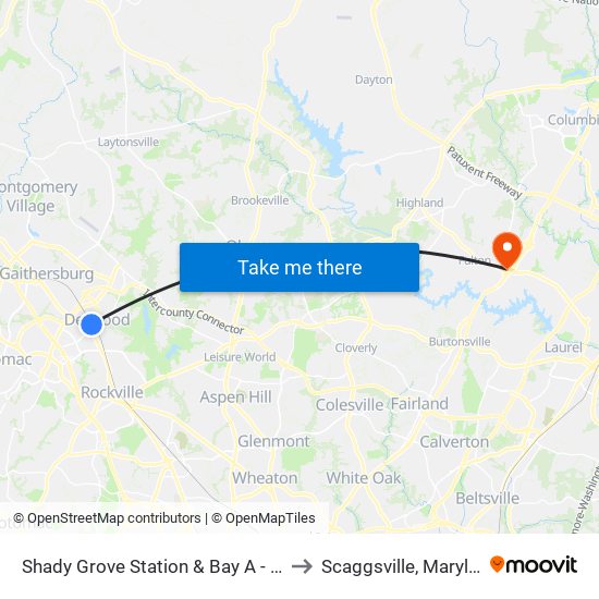 Shady Grove Station & Bay A - West to Scaggsville, Maryland map