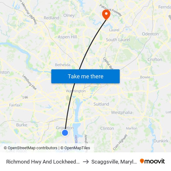 Richmond Hwy And Lockheed Blvd to Scaggsville, Maryland map