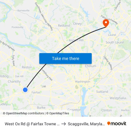 West Ox Rd @ Fairfax Towne Ce to Scaggsville, Maryland map