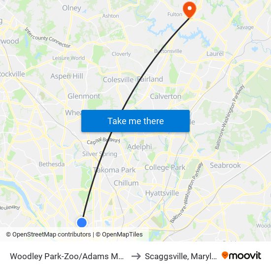 Woodley Park-Zoo/Adams  Morgan to Scaggsville, Maryland map