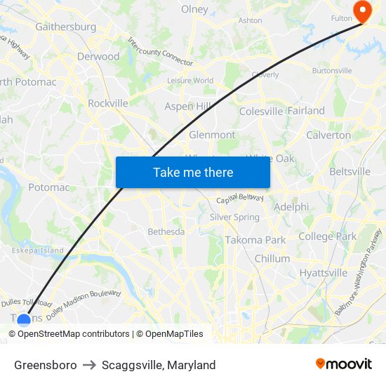 Greensboro to Scaggsville, Maryland map