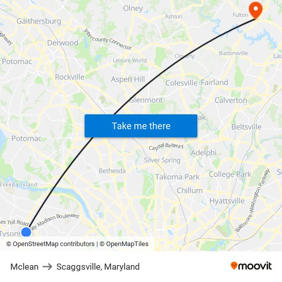 Mclean to Scaggsville, Maryland map