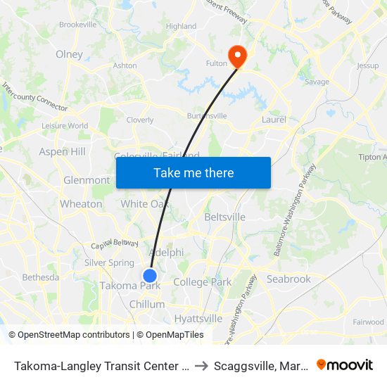 Takoma-Langley Transit Center & Bay E to Scaggsville, Maryland map