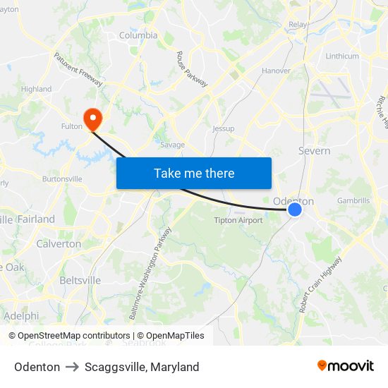 Odenton to Scaggsville, Maryland map