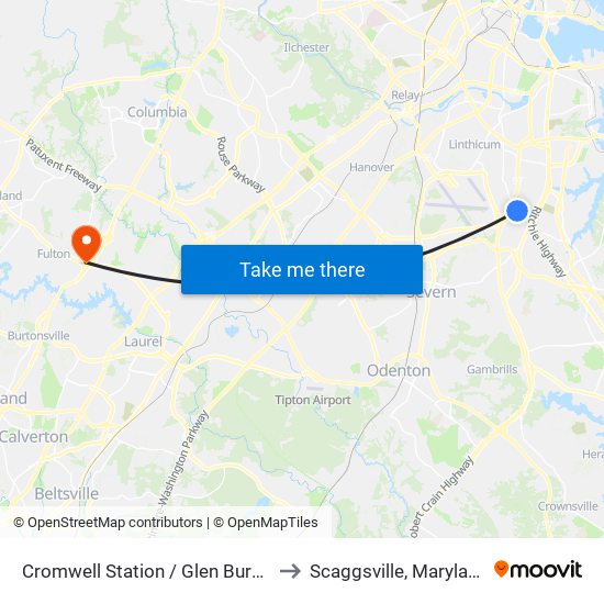 Cromwell Station / Glen Burnie to Scaggsville, Maryland map