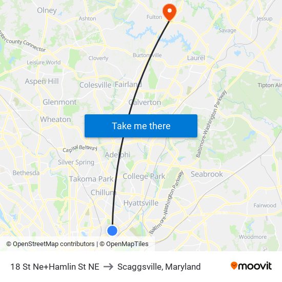 18 St Ne+Hamlin St NE to Scaggsville, Maryland map