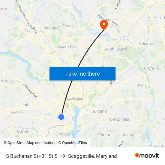 S Buchanan St+31 St S to Scaggsville, Maryland map