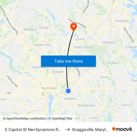 E Capitol St Ne+Sycamore Rd NE to Scaggsville, Maryland map