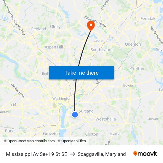 Mississippi Av Se+19 St SE to Scaggsville, Maryland map