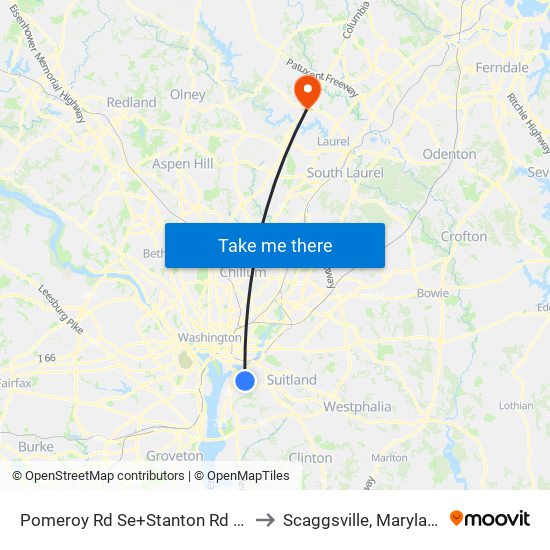 Pomeroy Rd Se+Stanton Rd SE to Scaggsville, Maryland map