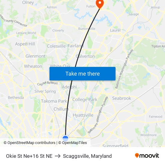 Okie St Ne+16 St NE to Scaggsville, Maryland map