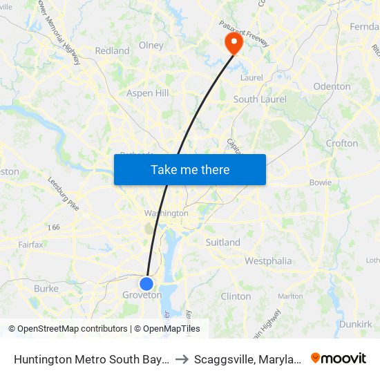 Huntington Metro South Bay C to Scaggsville, Maryland map