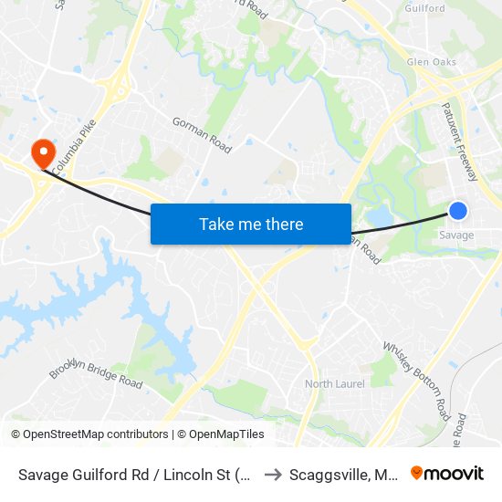 Savage Guilford Rd / Lincoln St (Southbound) to Scaggsville, Maryland map