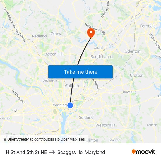 H St And 5th St NE to Scaggsville, Maryland map