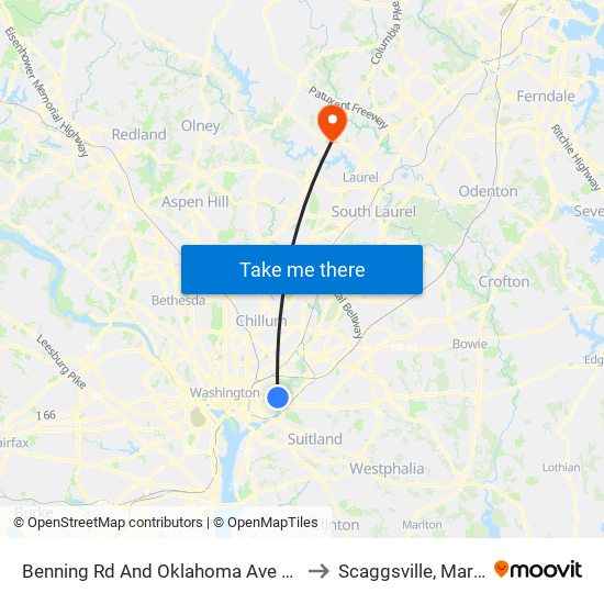 Benning Rd And Oklahoma Ave NE (Tk 2) to Scaggsville, Maryland map