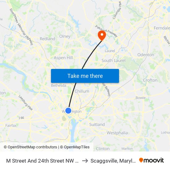 M Street And 24th Street NW (Wb) to Scaggsville, Maryland map