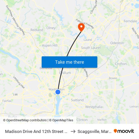 Madison Drive And 12th Street NW (Wb) to Scaggsville, Maryland map