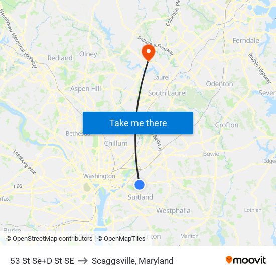 53 St Se+D St SE to Scaggsville, Maryland map