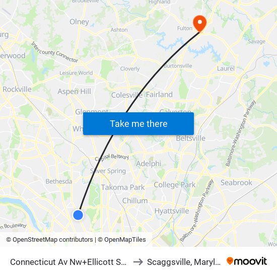 Connecticut Av Nw+Ellicott St NW to Scaggsville, Maryland map