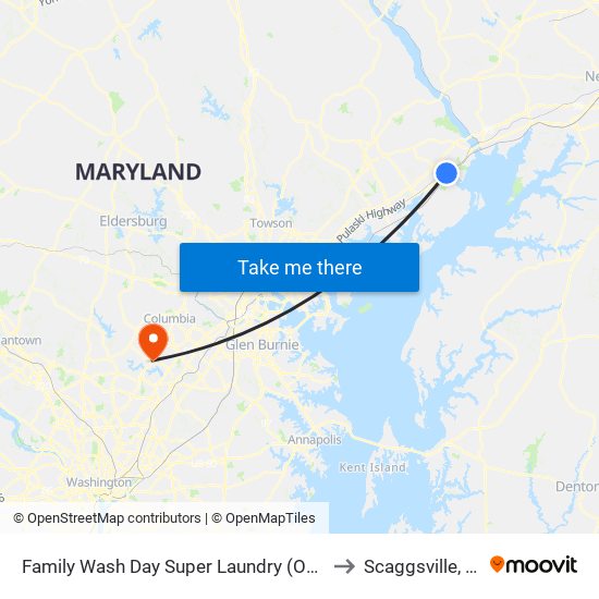 Family Wash Day Super Laundry (On Pulaski Hwy/Us 40) to Scaggsville, Maryland map