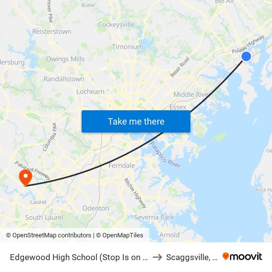 Edgewood High School (Stop Is on Willoughby Beach Rd) to Scaggsville, Maryland map