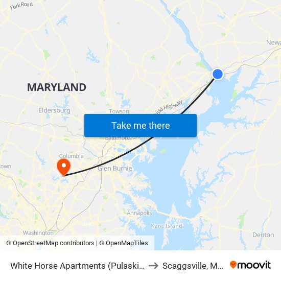 White Horse Apartments  (Pulaski Hwy/Us 40) to Scaggsville, Maryland map