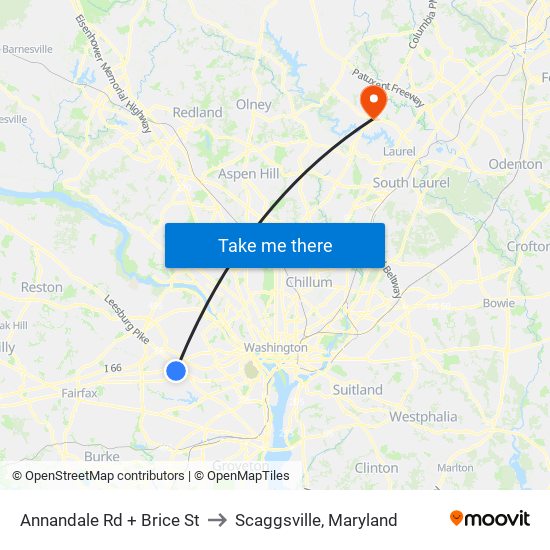 Annandale Rd + Brice St to Scaggsville, Maryland map