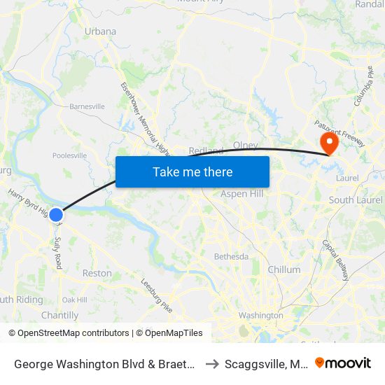 George Washington Blvd & Braeton Bay Terrace to Scaggsville, Maryland map