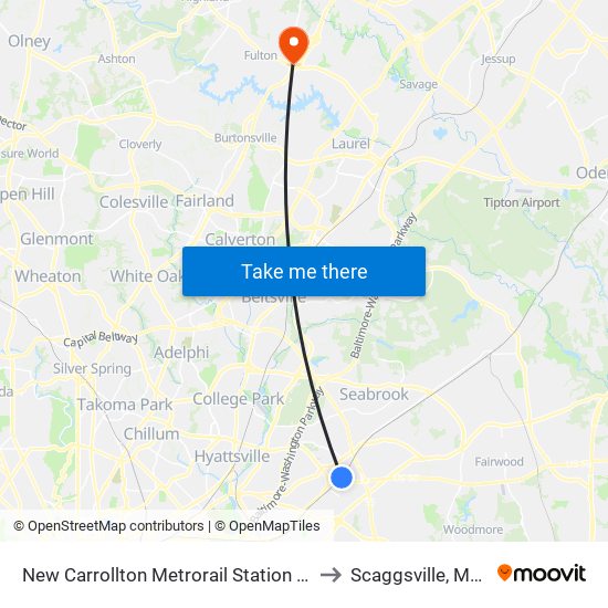 New Carrollton Metrorail Station at Bus Bay F to Scaggsville, Maryland map