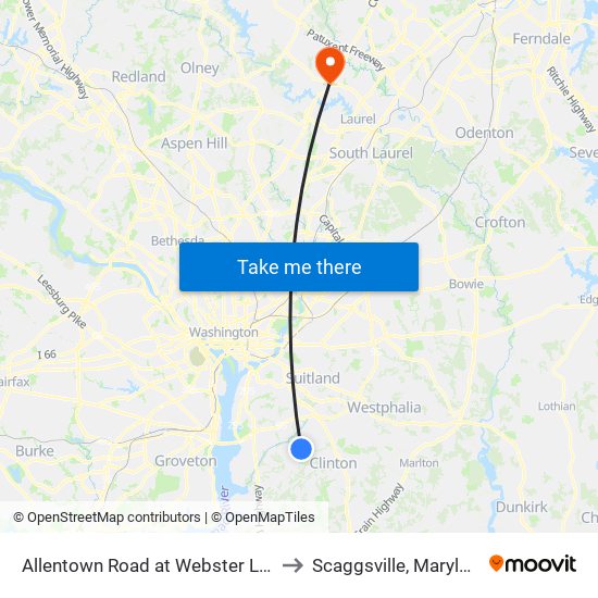 Allentown Road at Webster Lane to Scaggsville, Maryland map