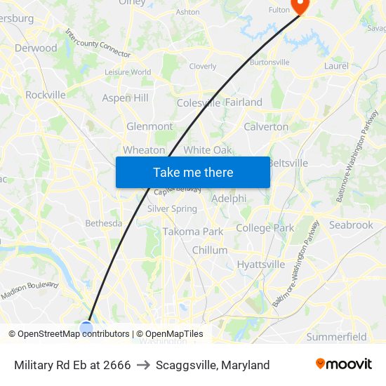 Military Rd Eb at 2666 to Scaggsville, Maryland map