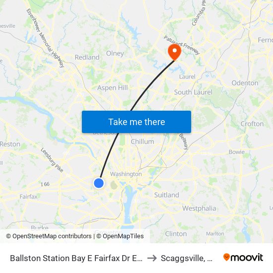 Ballston Station Bay E Fairfax Dr Eb @ N Stuart St to Scaggsville, Maryland map