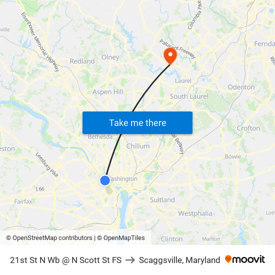 21st St N Wb @ N Scott St FS to Scaggsville, Maryland map