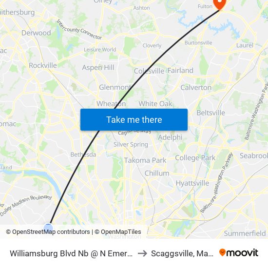 Williamsburg Blvd Nb @ N Emerson St Ns to Scaggsville, Maryland map