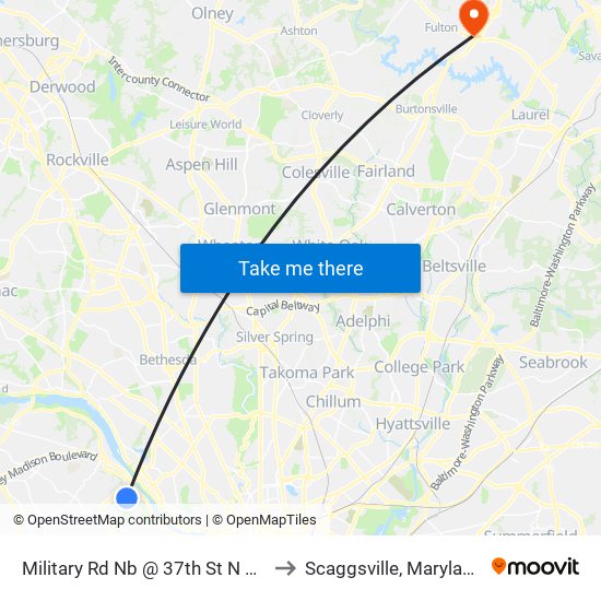 Military Rd Nb @ 37th St N Ns to Scaggsville, Maryland map