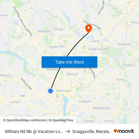 Military Rd Nb @ Vacation Ln FS to Scaggsville, Maryland map