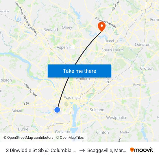 S Dinwiddie St Sb @ Columbia Pike Ns to Scaggsville, Maryland map