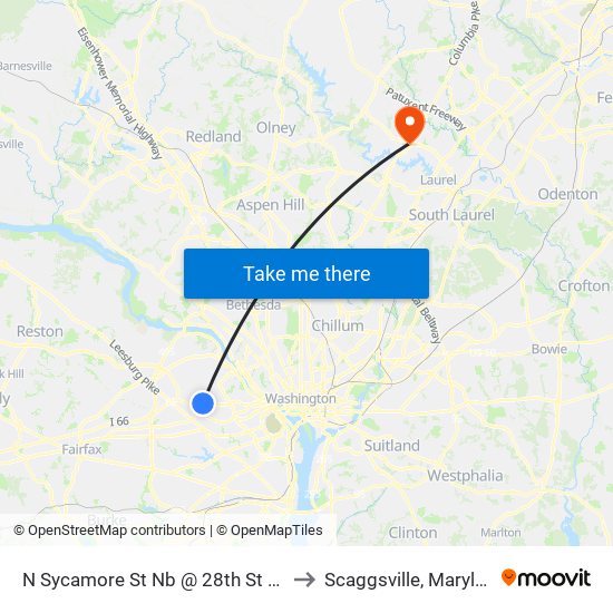 N Sycamore St Nb @ 28th St N FS to Scaggsville, Maryland map