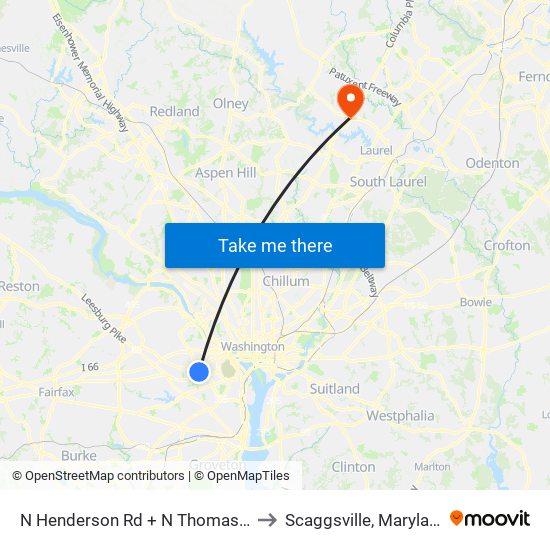 N Henderson Rd + N Thomas St to Scaggsville, Maryland map