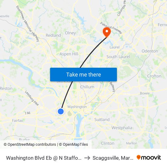 Washington Blvd Eb @ N Stafford St FS to Scaggsville, Maryland map