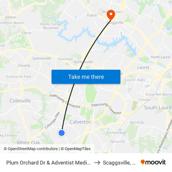 Plum Orchard Dr & Adventist Medical Cen White Oak to Scaggsville, Maryland map