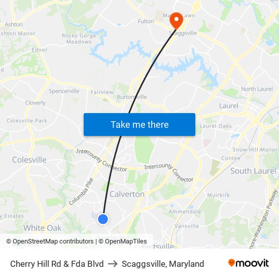 Cherry Hill Rd & Fda Blvd to Scaggsville, Maryland map