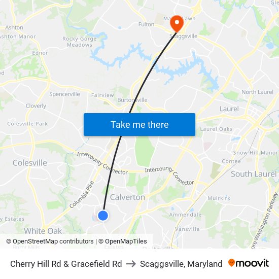 Cherry Hill Rd & Gracefield Rd to Scaggsville, Maryland map