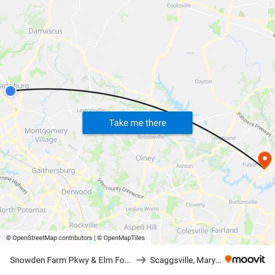Snowden Farm Pkwy & Elm Forest Ct to Scaggsville, Maryland map