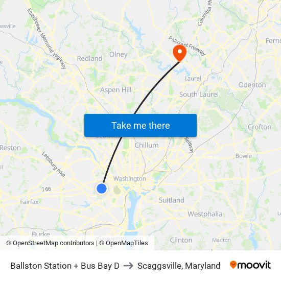 Ballston Station + Bus Bay D to Scaggsville, Maryland map