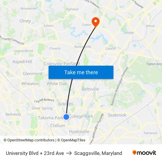 University Blvd + 23rd Ave to Scaggsville, Maryland map