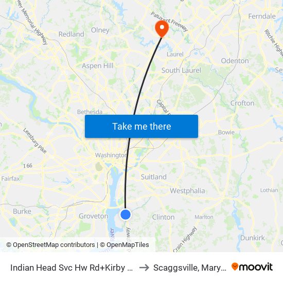 Indian Head Hwy Svc Rd+Kirby Hill Rd to Scaggsville, Maryland map