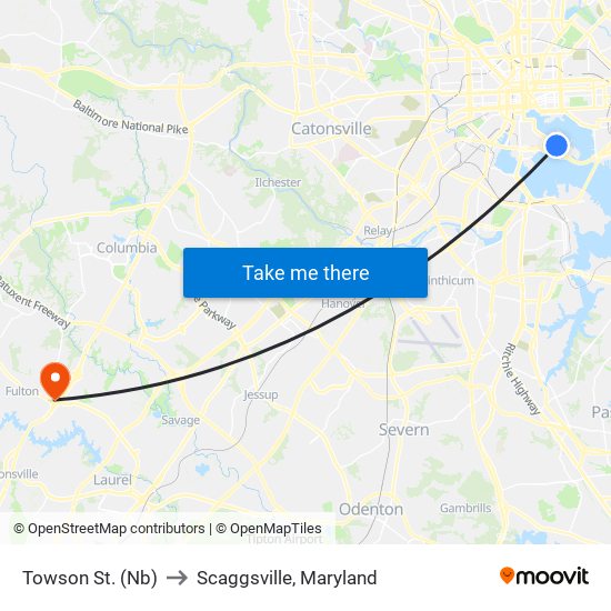 Towson St. (Nb) to Scaggsville, Maryland map