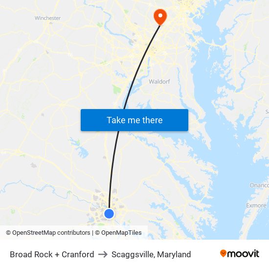 Broad Rock + Cranford to Scaggsville, Maryland map